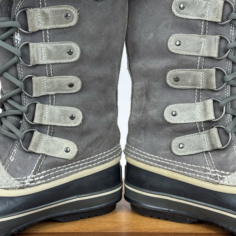 Womens Sorel Joan of Arctic Faux Fur Gray Leather Waterproof Snow Boots Size 7 M